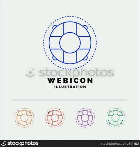 Help, life, lifebuoy, lifesaver, preserver 5 Color Line Web Icon Template isolated on white. Vector illustration. Vector EPS10 Abstract Template background