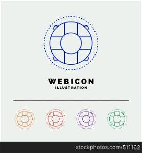 Help, life, lifebuoy, lifesaver, preserver 5 Color Line Web Icon Template isolated on white. Vector illustration. Vector EPS10 Abstract Template background