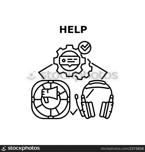 Help Service Vector Icon Concept. Online Help Service For Support Client And Advising, Call Center Operator Helping Customer On Call. Helpline Supporting Working Process Black Illustration. Help Service Vector Concept Black Illustration