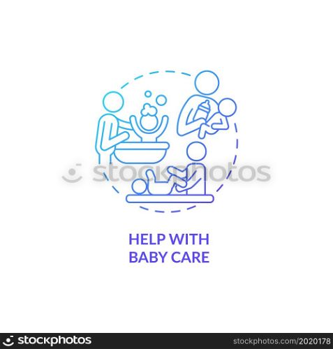 Help with baby care blue gradient concept icon. Partner support during pregnancy abstract idea thin line illustration. Parent-child relationships. Dad-child bond. Vector isolated outline color drawing. Help with baby care blue gradient concept icon