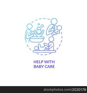 Help with baby care blue gradient concept icon. Partner support during pregnancy abstract idea thin line illustration. Parent-child relationships. Dad-child bond. Vector isolated outline color drawing. Help with baby care blue gradient concept icon