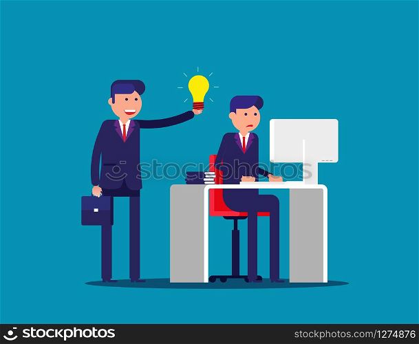Help with the idea of a colleague . Concept business office vector illustration. Flat cartoon; business character; design style.