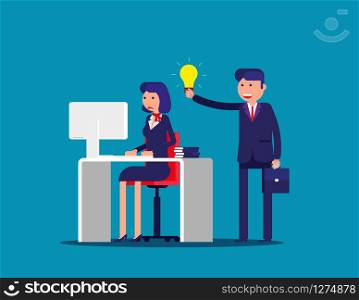 Help with the idea of a colleague . Concept business office vector illustration. Flat cartoon; business character; design style.