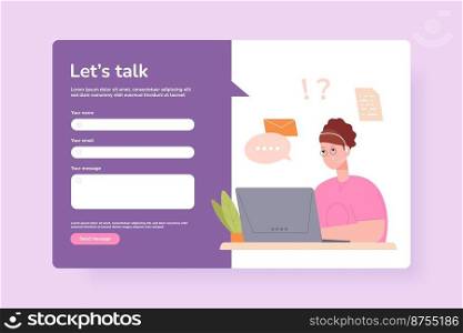Helpdesk online. Professional virtual asistance for client, customer support service, page of template faq contact form. Professional contact helpdesk page. Vector illustration. Helpdesk online. Professional virtual asistance for client, customer support service, page of template faq contact form