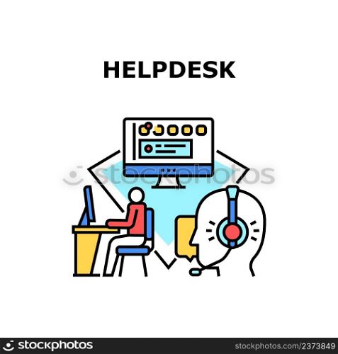Helpdesk Support Vector Icon Concept. Helpdesk Support Online Service For Helping Customer Online, Call Center Operator Professional Help Client On Call. Headphones Device Color Illustration. Helpdesk Support Vector Concept Color Illustration