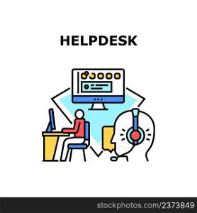 Helpdesk Support Vector Icon Concept. Helpdesk Support Online Service For Helping Customer Online, Call Center Operator Professional Help Client On Call. Headphones Device Color Illustration. Helpdesk Support Vector Concept Color Illustration