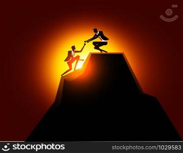 Helping concept with business vector illustration. Silhouette vector