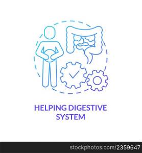 Helping digestive system blue gradient concept icon. Improve digestion. Healthy diet advantages abstract idea thin line illustration. Isolated outline drawing. Myriad Pro-Bold font used. Helping digestive system blue gradient concept icon