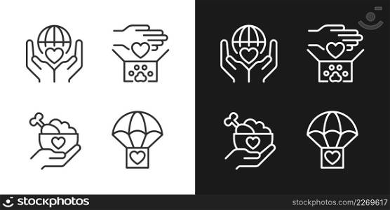 Helping others pixel perfect linear icons set for dark, light mode. Charitable organization. Animal donation. Thin line symbols for night, day theme. Isolated illustrations. Editable stroke. Helping others pixel perfect linear icons set for dark, light mode