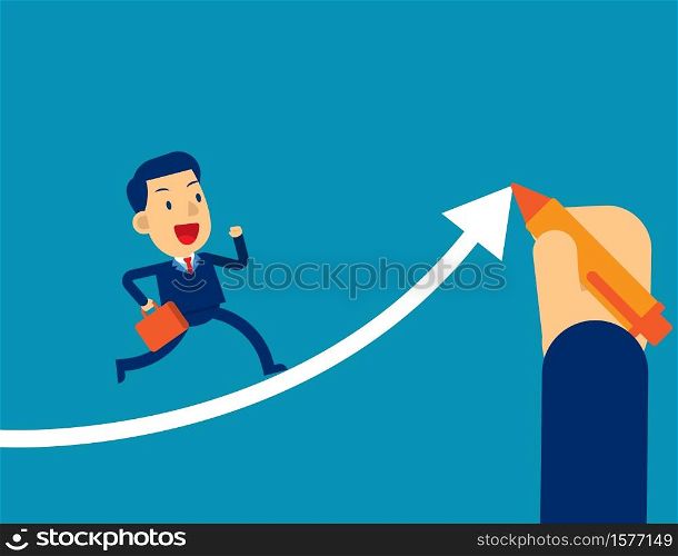 Helps businessman executives to succeed. Concept business office vector illustration, Hand drawn arrow, Kid flat cartoon style
