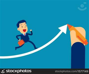 Helps businessman executives to succeed. Concept business office vector illustration, Hand drawn arrow, Kid flat cartoon style