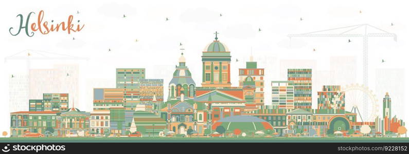 Helsinki Finland City Skyline with Color Buildings. Vector Illustration. Business Travel and Concept with Historic Architecture. Helsinki Cityscape with Landmarks. 
