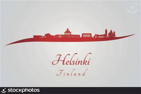 Helsinki skyline in red and gray background in editable vector file