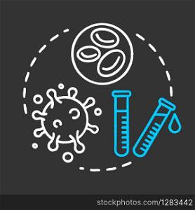 Hemato oncology chalk RGB color chalk RGB color concept icon. Diagnosis, treatment of blood diseases. Laboratory virus test idea. Vector isolated chalkboard illustration on black background