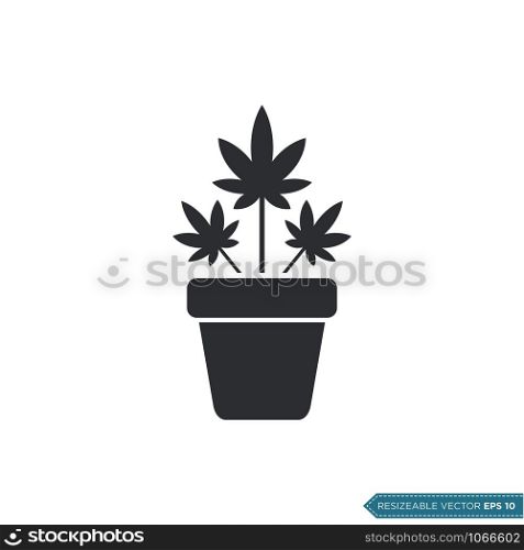 Hemp Flower in Pot Icon Vector Template Illustration Design