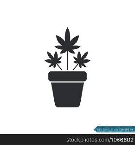Hemp Flower in Pot Icon Vector Template Illustration Design