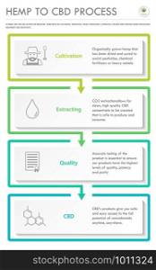 Hemp to CBD Process vertical business infographic illustration about cannabis as herbal alternative medicine and chemical therapy, healthcare and medical science vector.