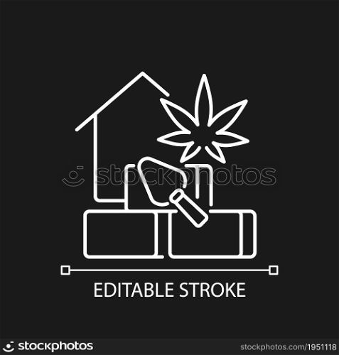 Hempcrete white linear icon for dark theme. Sustainable building material. Construction industry. Thin line customizable illustration. Isolated vector contour symbol for night mode. Editable stroke. Hempcrete white linear icon for dark theme
