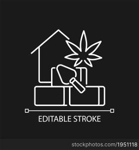 Hempcrete white linear icon for dark theme. Sustainable building material. Construction industry. Thin line customizable illustration. Isolated vector contour symbol for night mode. Editable stroke. Hempcrete white linear icon for dark theme