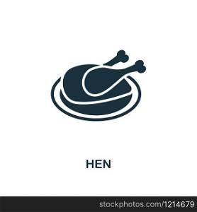 Hen creative icon. Simple element illustration. Hen concept symbol design from meal collection. Can be used for mobile and web design, apps, software, print.. Hen icon. Monochrome style icon design from meal icon collection. UI. Illustration of hen icon. Pictogram isolated on white. Ready to use in web design, apps, software, print.