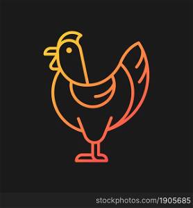 Hen gradient vector icon for dark theme. Female chicken. Broiler and layer pullet. Chicken for food and eggs. Thin line color symbol. Modern style pictogram. Vector isolated outline drawing. Hen gradient vector icon for dark theme