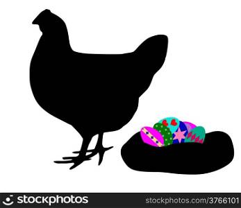 Hen with easter eggs