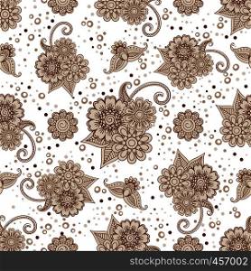 Henna elements with dots and flowers seamless pattern. Vector illustration. Henna elements with dots seamless pattern