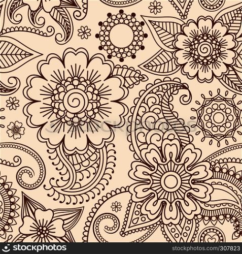 Henna mehndi tattoo doodle seamless pattern vector background. Henna mehndi seamless pattern