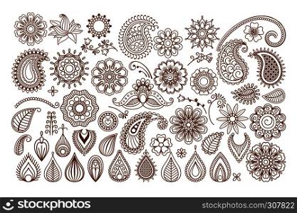Henna tattoo doodle vector elements on white background. Henna tattoo doodle elements
