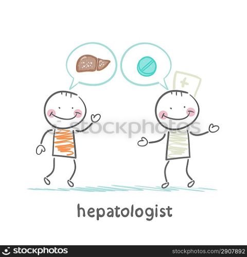 hepatologist says with a patient on the liver and tablets