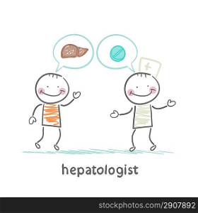 hepatologist says with a patient on the liver and tablets