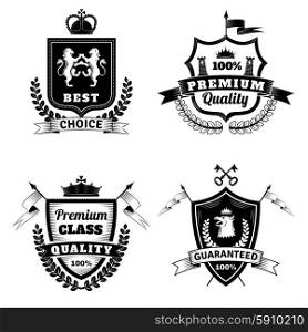 Heraldic Best Choice Emblems Set. Heraldic best choice black white emblems set with coat of arms flat isolated vector illustration