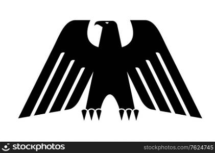 Heraldic black eagle with big wings isolated on white background for power concept or heraldry design