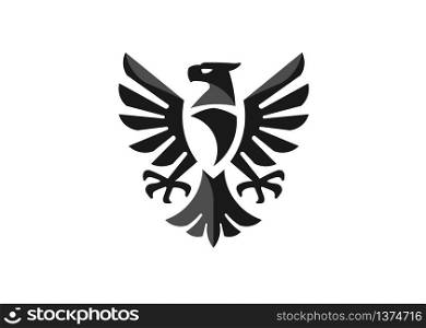 heraldic eagle symbol or falcon bird isolated emblem. Royal imperial of Gothic predatory griffin badge, Military heraldry sign