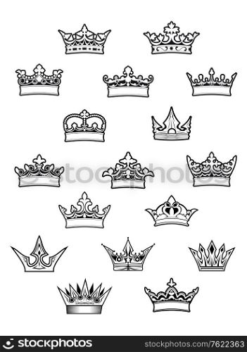 Heraldic king and queen crowns set for design