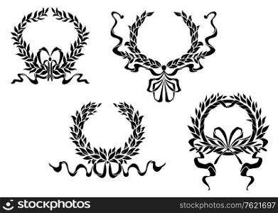 Heraldic laurel wreaths with ribbons isolated on white background
