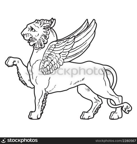 Heraldic lion with wings for invitations, cards in vintage royal style
