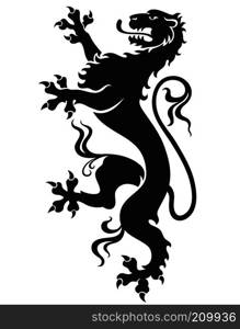 Heraldic roaring leopard lion black isolated on white background