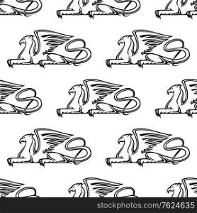 Heraldic seamless pattern with medieval gryphon animals