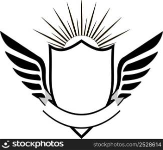 Heraldic sign shield sun wings logo template