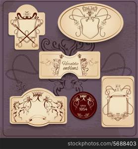 Heraldic sketch decorative emblems set with crest shield and insignia vector illustration