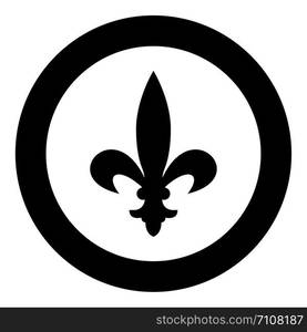 Heraldic symbol Heraldry liliya symbol Fleur-de-lis Royal french heraldry style icon in circle round black color vector illustration flat style simple image. Heraldic symbol Heraldry liliya symbol Fleur-de-lis Royal french heraldry style icon in circle round black color vector illustration flat style image