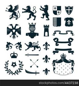 Heraldic Symbols Emblems Collection Black . Heraldic royal symbols emblems design and family coat of arms elements collection black abstract isolated vector illustration