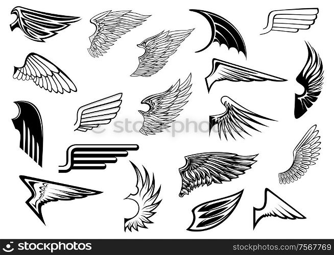 Heraldic vintage birds anfd angel wings set for tattoo, heraldry or religion design