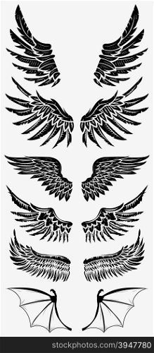 Heraldic wings set for tattoo or mascot design. Design elements in vector.