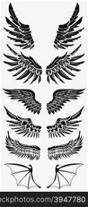 Heraldic wings set for tattoo or mascot design. Design elements in vector.