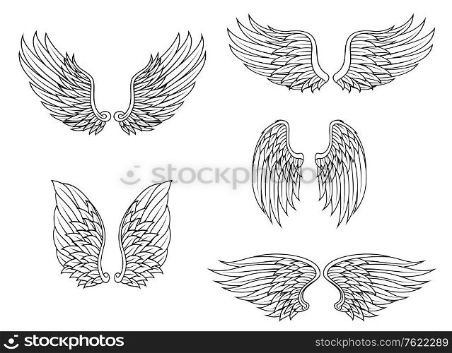 Heraldic wings set isolated on white background for design