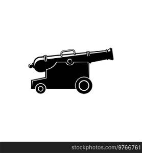 Heraldry cannon emblem, medieval coat of arms weapon symbol. Vector isolated heraldic imperial cannon. Heraldic imperial cannon gun icon