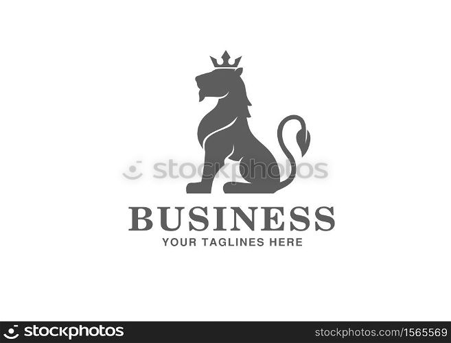 Heraldry sitting Lion wing with Crown Logo Mascot Vector illustration