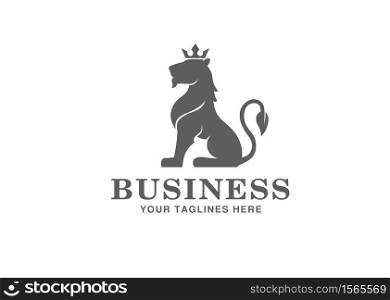 Heraldry sitting Lion wing with Crown Logo Mascot Vector illustration